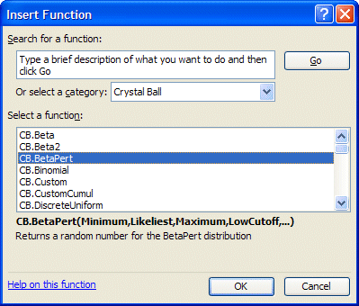 Esta figura muestra funciones de Crystal Ball en Microsoft Excel.